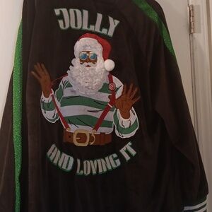 African American Black Santa Sweatsuit Warmup Track Velour Christmas Suit Size L